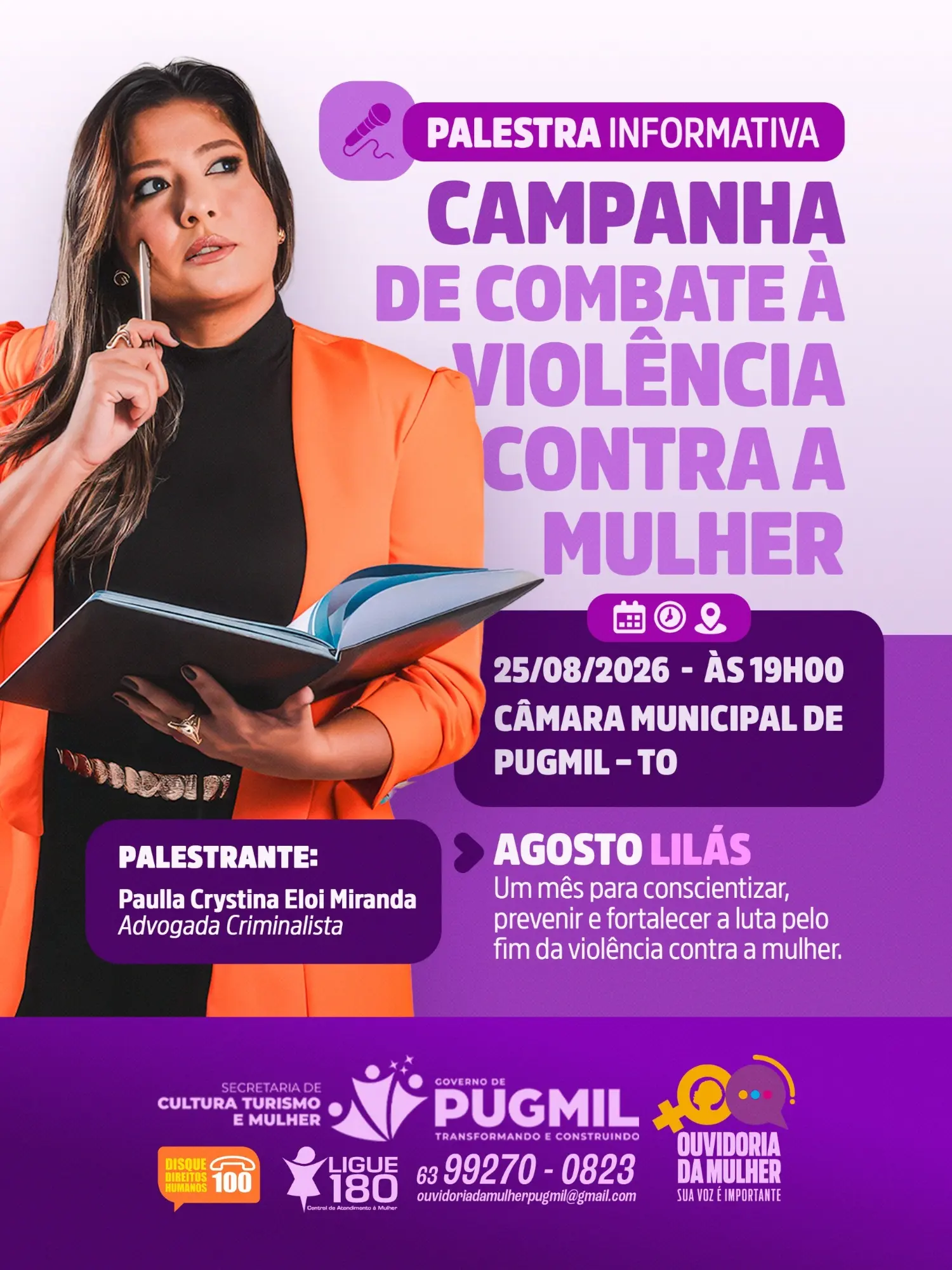Agosto Lilás reforça combate à violência contra a mulher com palestra informativa em Pugmil